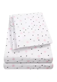 Stars Kids Sheet Set White With Pink, Gray, Black