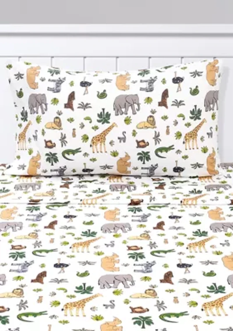 Wild Jungle Animals Giraffe, Rhino, Lion Kids Sheet Set