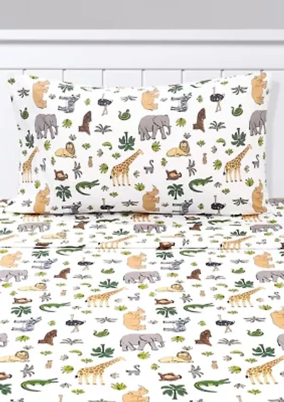 Wild Jungle Animals Giraffe, Rhino, Lion Kids Sheet Set