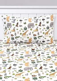 Wild Jungle Animals Giraffe, Rhino, Lion Kids Sheet Set