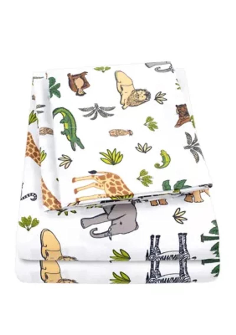 Wild Jungle Animals Giraffe, Rhino, Lion Kids Sheet Set