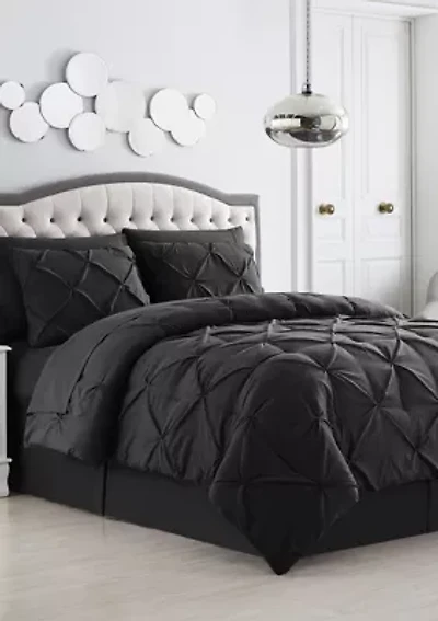 8 Piece Bed A Bag Pintuck Comforter Sheet Skirt Sham Set