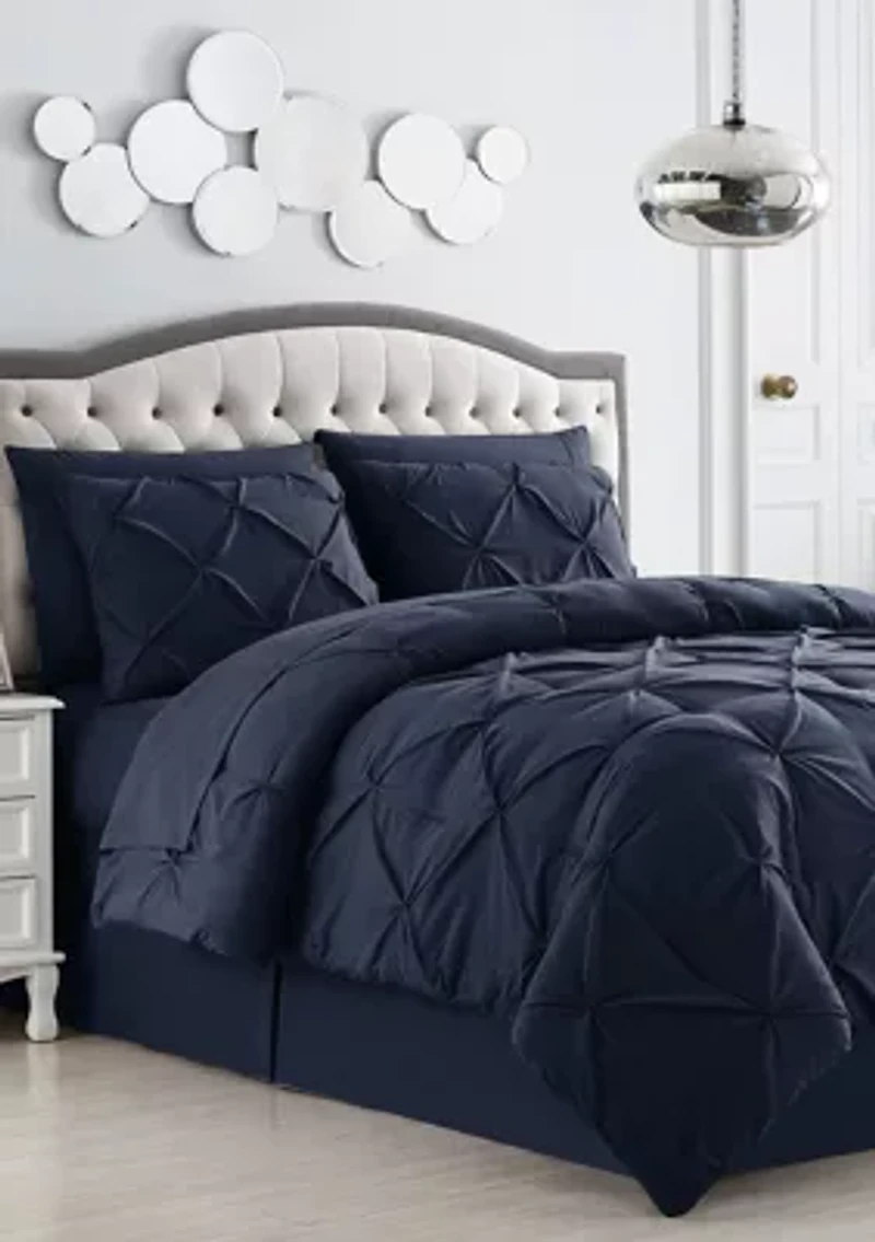 8 Piece Bed A Bag Pintuck Comforter Sheet Skirt Sham Set