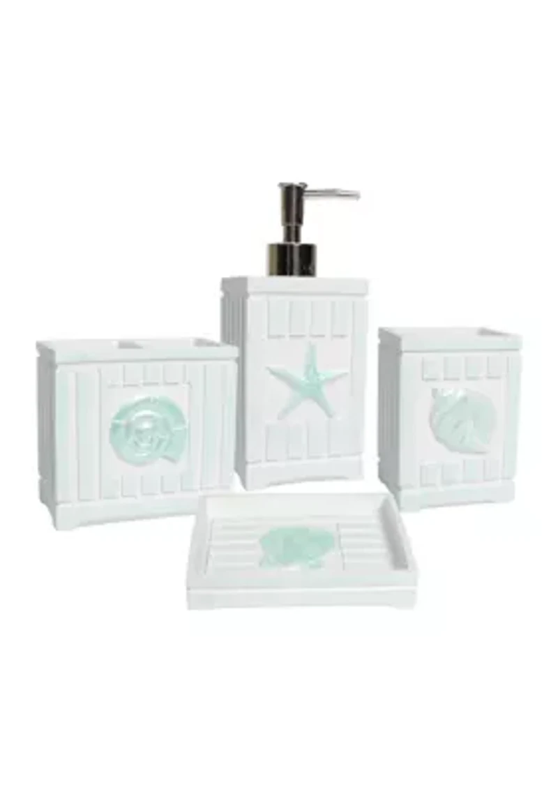 Beach Shells Poly Resin Bath Accessory Collection 4 Piece Bathroom Set
