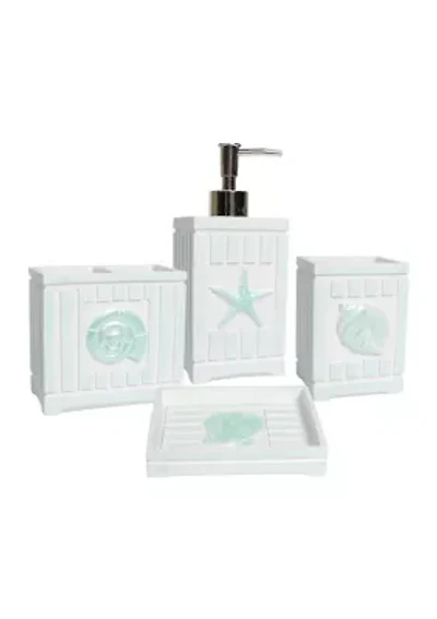 Beach Shells Poly Resin Bath Accessory Collection 4 Piece Bathroom Set