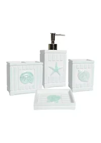 Beach Shells Poly Resin Bath Accessory Collection 4 Piece Bathroom Set