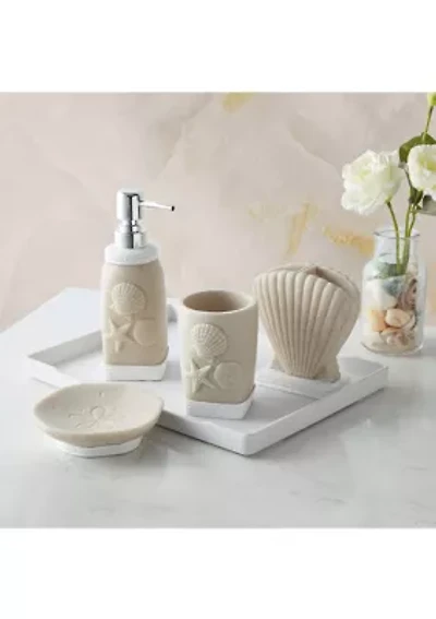 Coastal Shell Bath Accessory Collection 4 Piece Bathroom Set