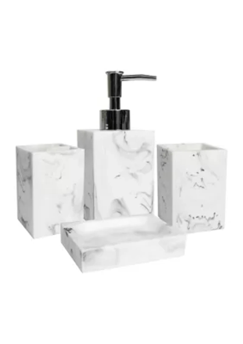 Plaza Poly Resin Bath Accessory Collection 4 Piece Bathroom Set
