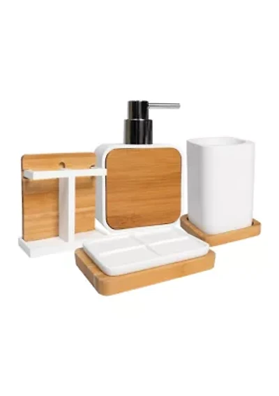 Ritz Poly Resin, Bamboo Bath Accessory Collection 4 Piece Bathroom Set