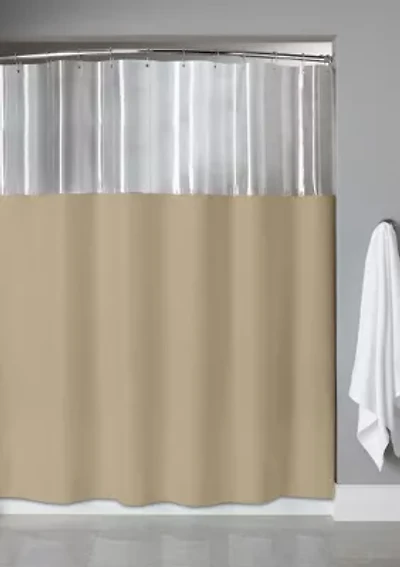 See Through Top Clear/Linen 10 Gauge Vinyl Bath Shower Curtain 72" x 72"