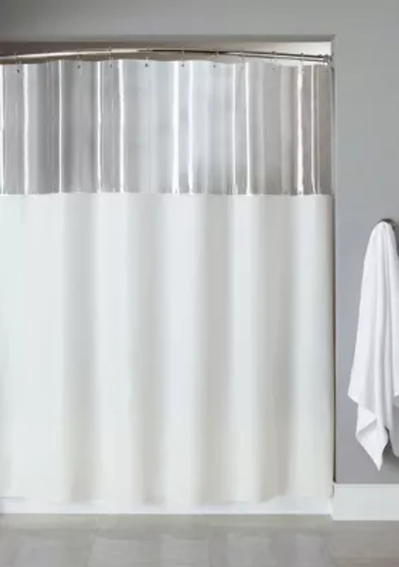 XL See Through Top Clear/White 10 Gauge Vinyl Bath Shower Curtain 84 x 72