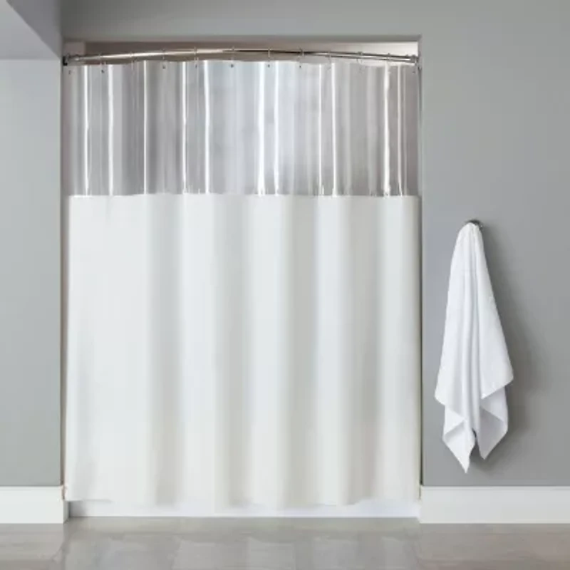 XL See Through Top Clear/White 10 Gauge Vinyl Bath Shower Curtain 84 x 72