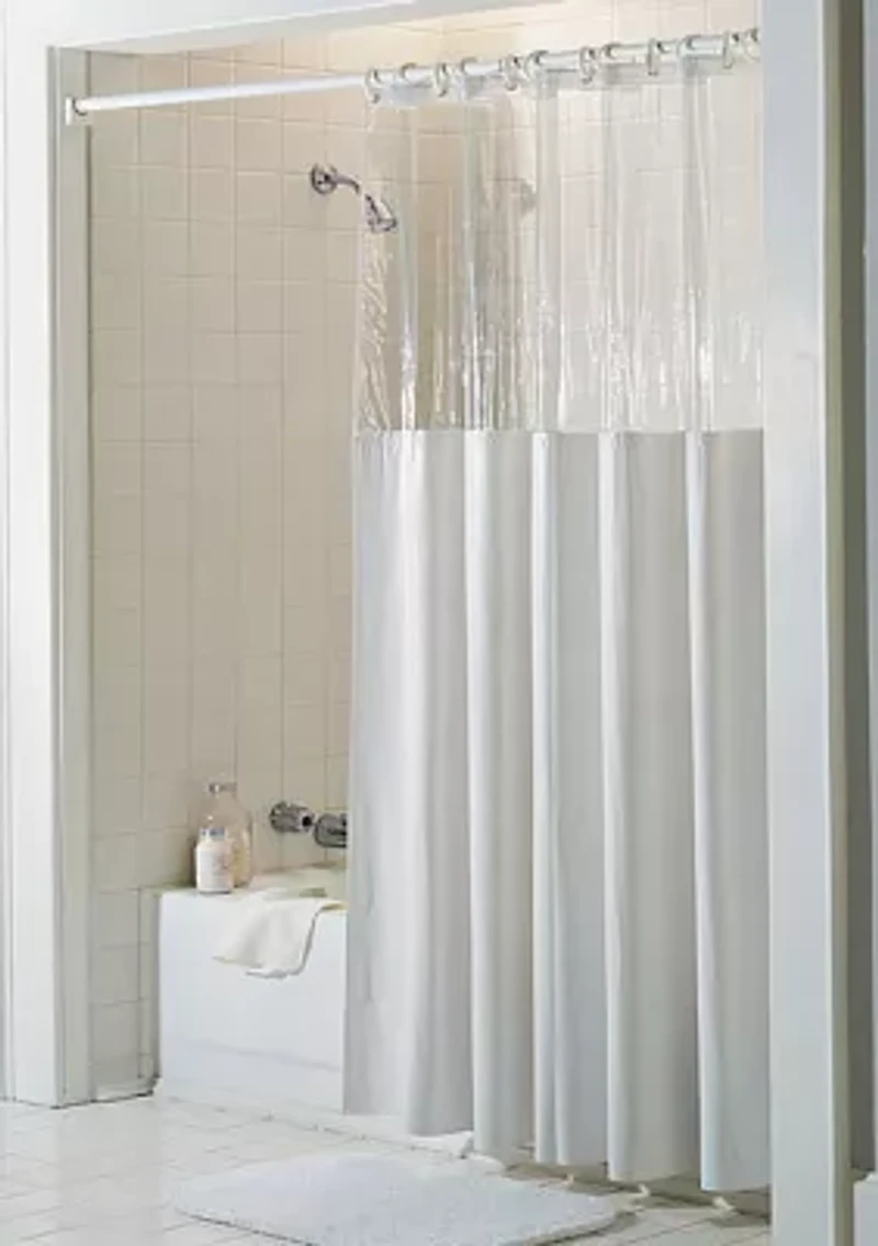 See Through Top Clear/White 10 Gauge Vinyl Bath Shower Curtain 72" x 72"