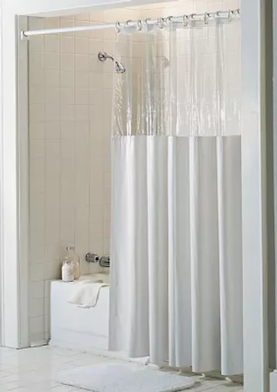 See Through Top Clear/White 10 Gauge Vinyl Bath Shower Curtain 72" x 72"