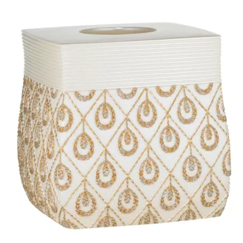 Popular Bath Seraphina Bathroom Tissue Box Cover- Beige/Gold