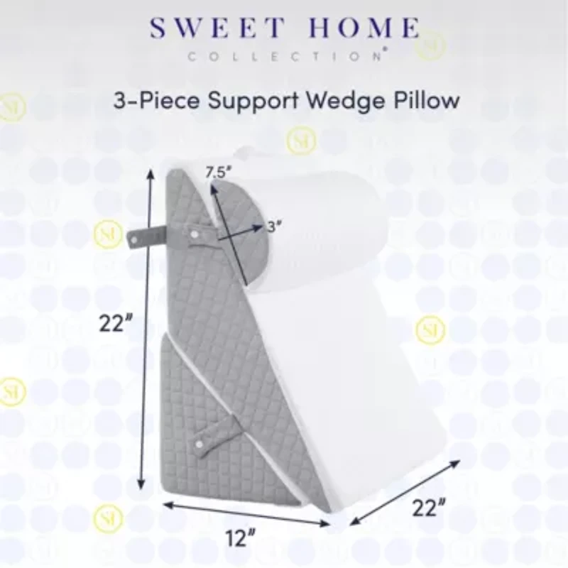 Sweet Home Collection 3 Piece Bed Wedge Pillow Set 22" x 22" x 12"