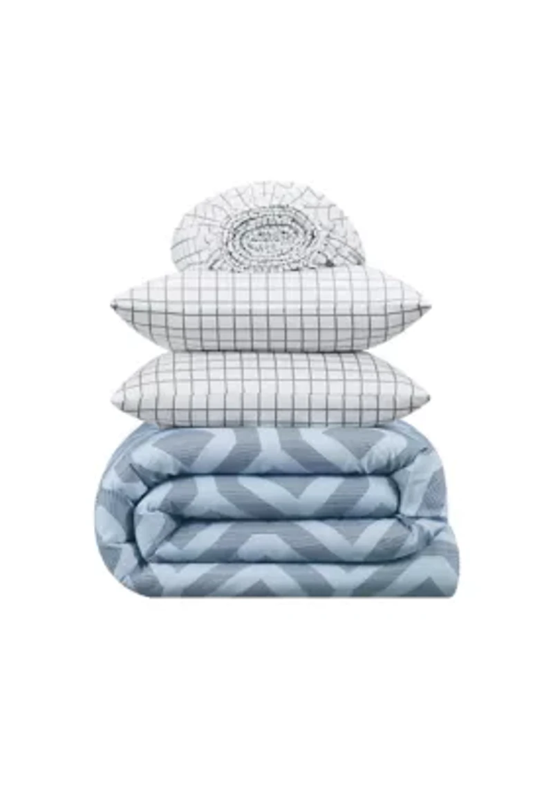 Simply Clean Skyler Textured Geometric Antimicrobial Complete Bedding Set with Sheets