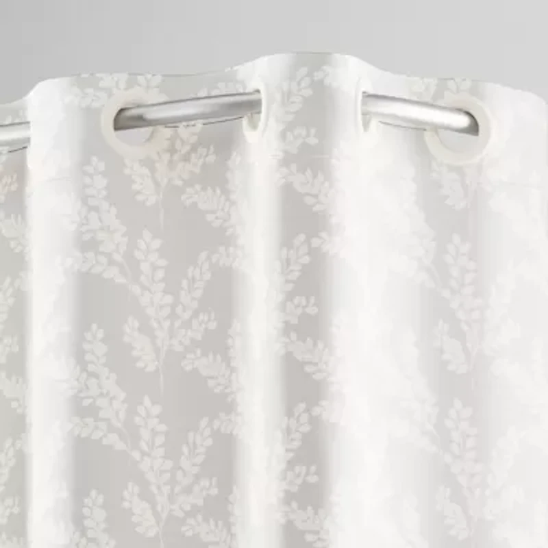 Hookless Jacquard Shower Curtain with Flex-on Rings and It's a Snap! Fabric Liner with Magnets, 71 In Wide x 74 In Long, Botanical Arboretum Print, Beige