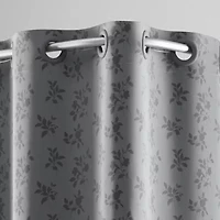 Hookless Jacquard Shower Curtain with Flex-on Rings and It's a Snap! Fabric Liner with Magnets, 71 In Wide x 74 In Long, Botanical Leaves Print, Gray