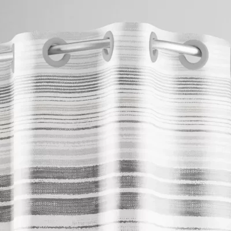 Hookless Faux Silk Shower Curtain with Flex-on Rings and It's a Snap! Fabric Liner with Magnets, 71 In Wide x 74 In Long, Stripe Print, Gray