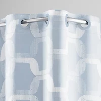 Hookless Faux Silk Shower Curtain with Flex-on Rings and It's a Snap! Fabric Liner with Magnets, 71 In Wide x 74 In Long, Geo Ombre Print, Blue