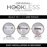 Hookless Faux Silk Shower Curtain with Flex-on Rings and It's a Snap! Fabric Liner with Magnets, 71 In Wide x 74 In Long, Waves Print, Silver