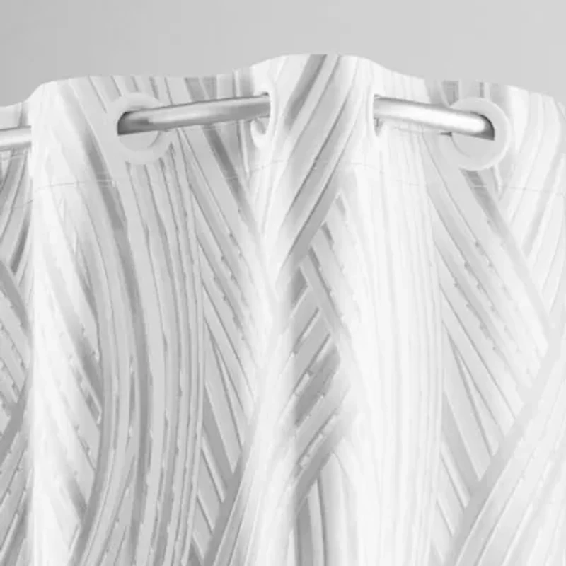 Hookless Faux Silk Shower Curtain with Flex-on Rings and It's a Snap! Fabric Liner with Magnets, 71 In Wide x 74 In Long, Waves Print, Silver