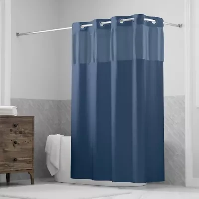 Hookless Waffle Shower Curtain, 3-in-1 Shower Curtain with Sheer Top Window and Flex-on Rings, It's a Snap! Fabric Liner with Magnets, 71 In Wide x 74 In Long
