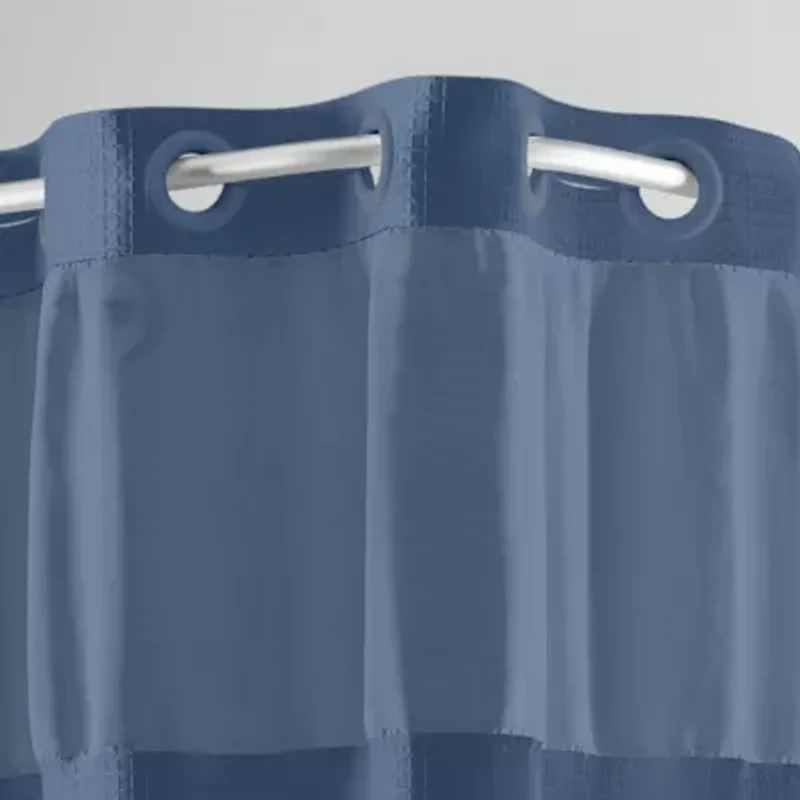 Hookless Waffle Shower Curtain, 3-in-1 Shower Curtain with Sheer Top Window and Flex-on Rings, It's a Snap! Fabric Liner with Magnets, 71 In Wide x 74 In Long