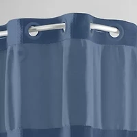 Hookless Waffle Shower Curtain, 3-in-1 Shower Curtain with Sheer Top Window and Flex-on Rings, It's a Snap! Fabric Liner with Magnets, 71 In Wide x 74 In Long
