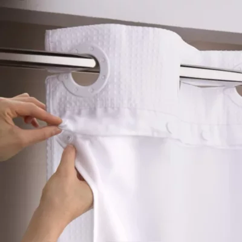 Hookless It's A Snap Shower Curtain Replacement Liner, Fabric Shower Curtain Liner with Magnets, Hookless Curtain with No Sheer Window, 70 In Wide x 69 In Long, White