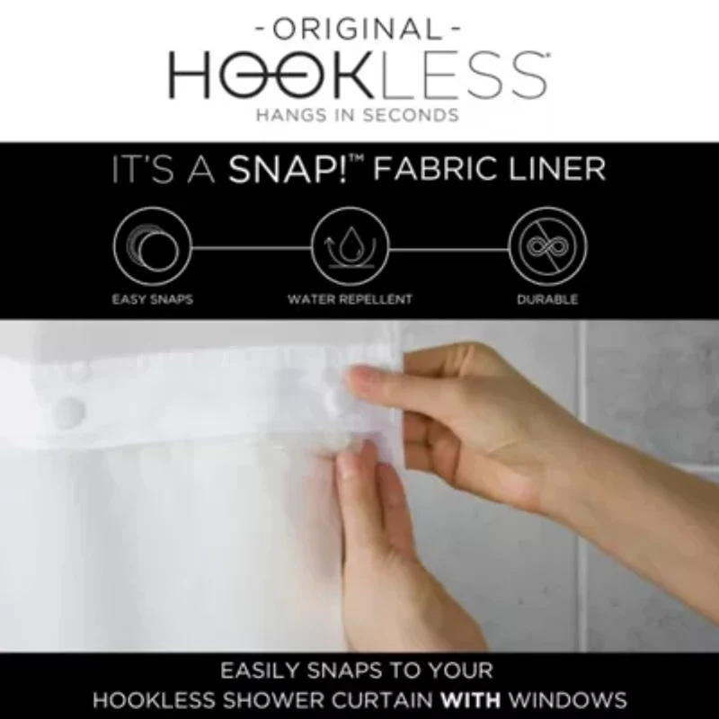 Hookless It's A Snap Shower Curtain Replacement Liner, Fabric Shower Curtain Liner with Magnets