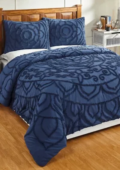 Cleo Comforter Set 100% Cotton Tufted Unique Luxurious Soft Plush Chenille