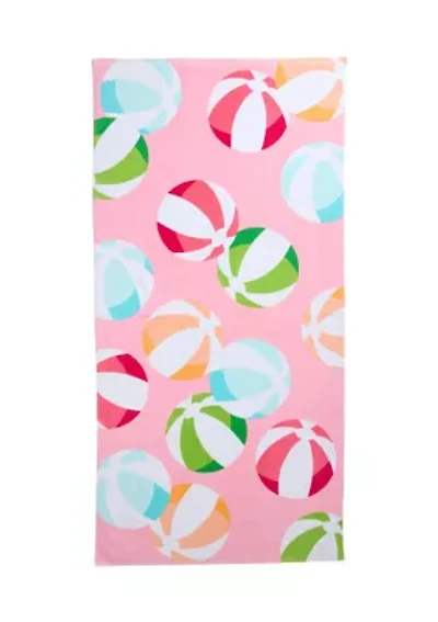 Pink Beach Ball Print Beach Towel
