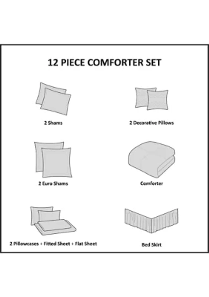 Emilia 12 Piece Jacquard Comforter Set with Bed Sheets