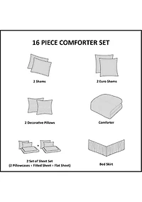 Zara 16 Piece Jacquard Complete Bedding Set with 2 Sheet Sets