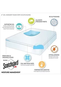 4" Gel Memory Foam with 3M Cover Mattress Topper