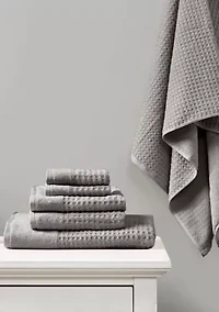 Spa Waffle Cotton Jacquard Antimicrobial Bath Towel 6 Piece Set