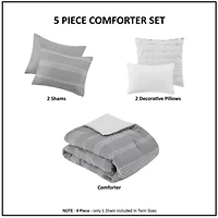 Drew 5 Piece Clipped Jacquard Comforter Set with Throw Pillows