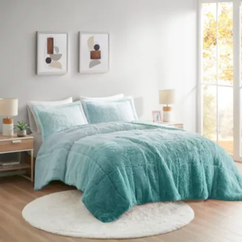 Brielle Ombre Shaggy Long Fur Comforter Mini Set