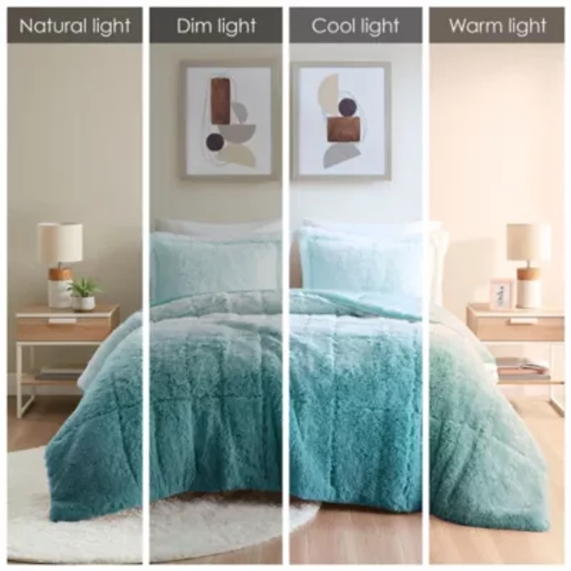 Brielle Ombre Shaggy Long Fur Comforter Mini Set