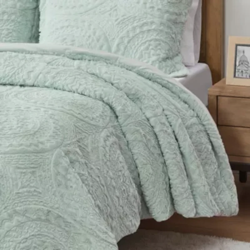 Arya Embroidered Medallion Faux Fur Ultra Plush Comforter Mini Set