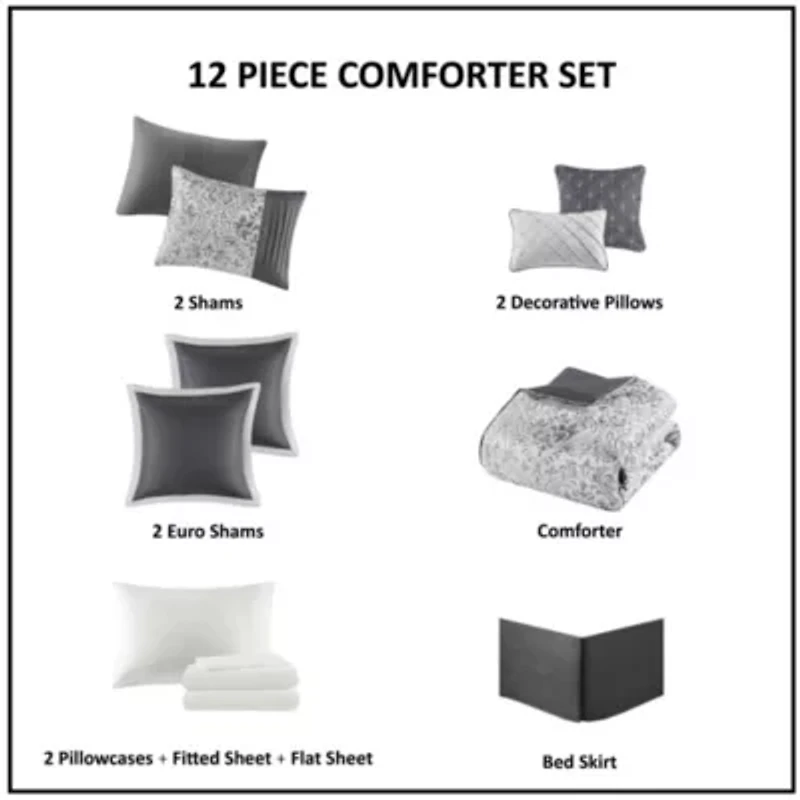 Emilia 12 Piece Jacquard Comforter Set with Bed Sheets
