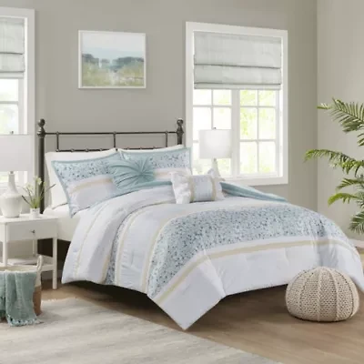 Caralie 5 Piece Seersucker Comforter Set with Throw Pillows