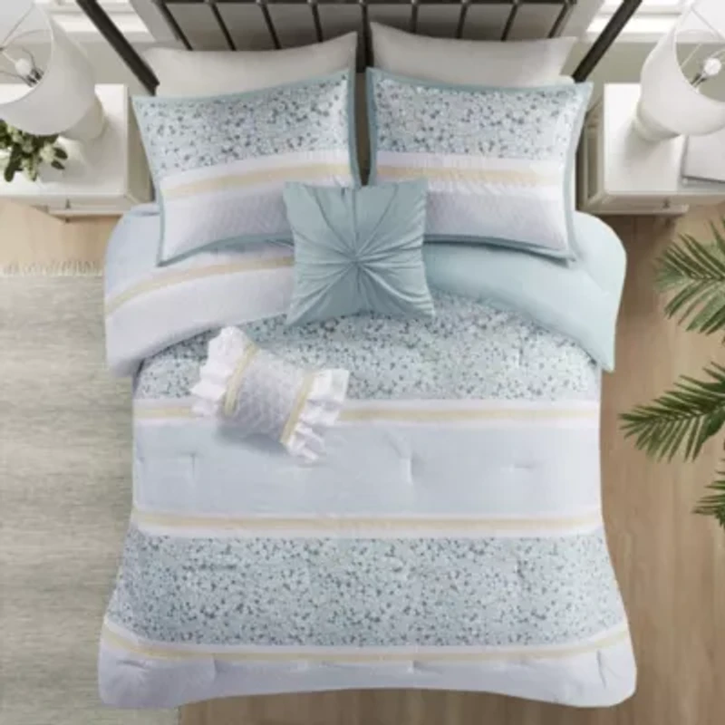 Caralie 5 Piece Seersucker Comforter Set with Throw Pillows