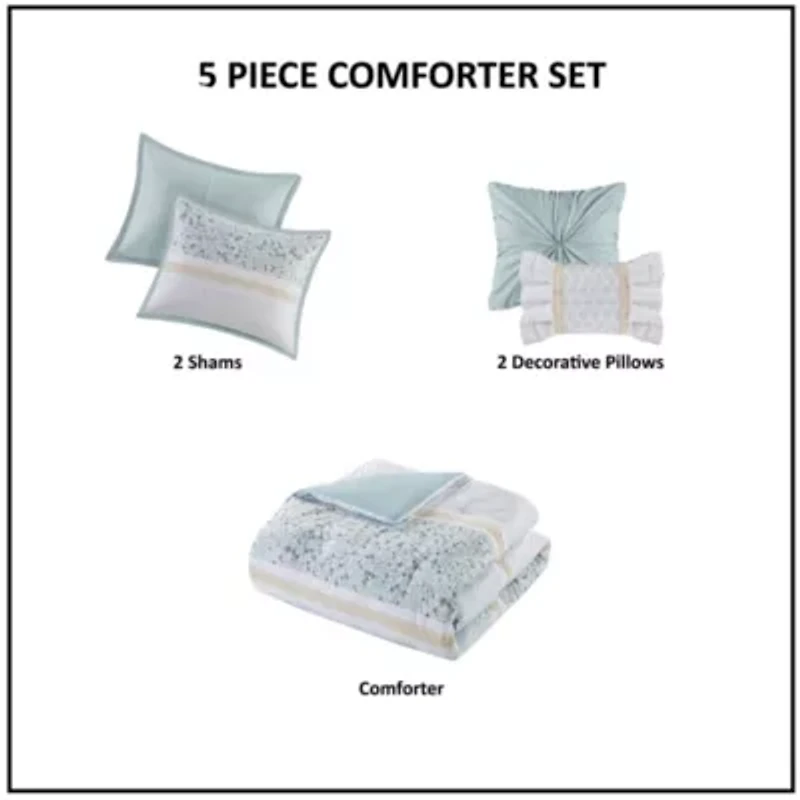 Caralie 5 Piece Seersucker Comforter Set with Throw Pillows