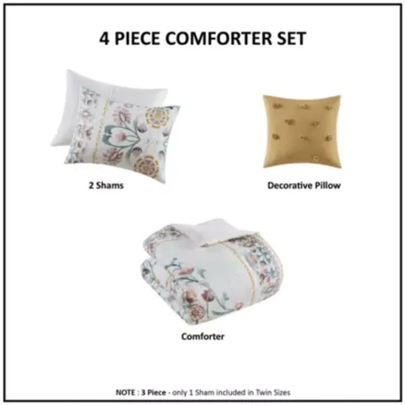 Gemma 4 Piece Floral Comforter Set with Throw Pillow