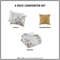 Gemma 4 Piece Floral Comforter Set with Throw Pillow