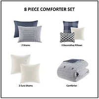 Essence Oversized Cotton Clipped Jacquard Comforter Set with Euro Shams and Throw Pillows