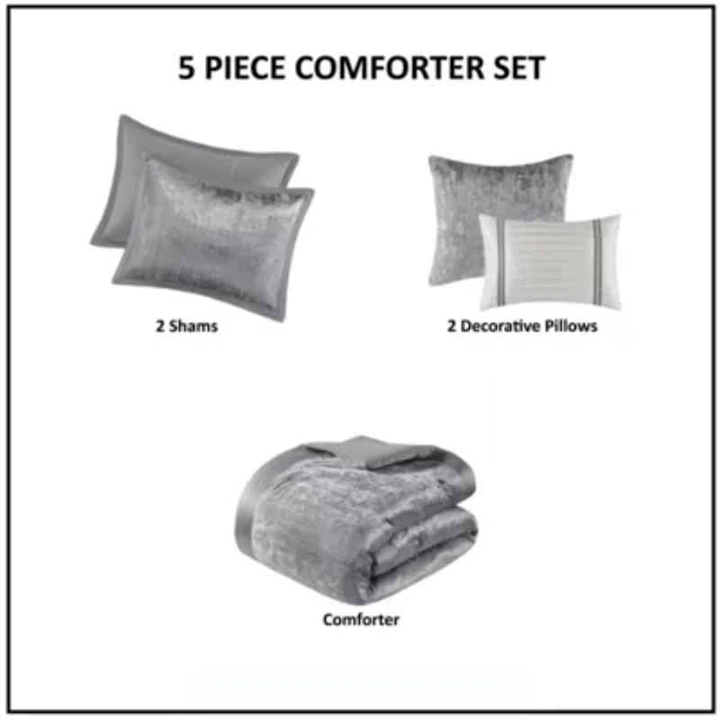 Lee 5 Piece Crinkle Velvet Comforter Set